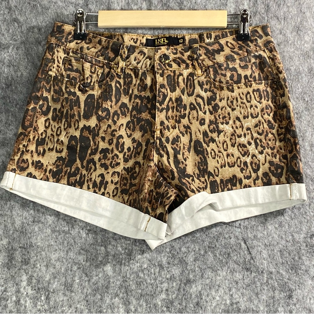 L & B Womens Brown/Beige Animal Print Mid Rise Cuffed Shorts Size 12